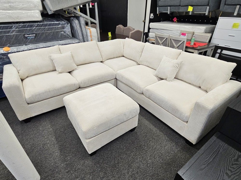 Brand New Sectional 4 Pcs Beige Corduroy $749 FREE LOCAL DELIVERY & SET UP