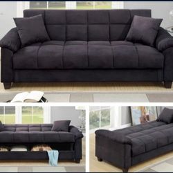 Brand New Dark Grey Futon Sofa Storage Sleeper