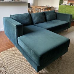 Velvet sofa with chaise by Sabai 