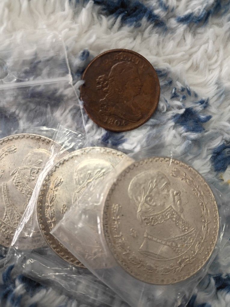 Moneda De Medio Centavo De 1805. Y 3 Monedas De 1 Dollar de Coleccion