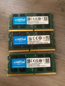 16GB DDR4 Crucial Laptop Ram - - $65 each 3 Sticks Available