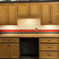 8 Foot Custom White Oak Cabinet And Workbench Set