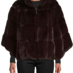 Belle Fare Faux Fur Quiltid Zip Up Poncho