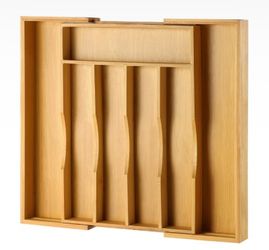 Expandable Bamboo Kitchen Drawer Organizer for Cutlery and Utensils