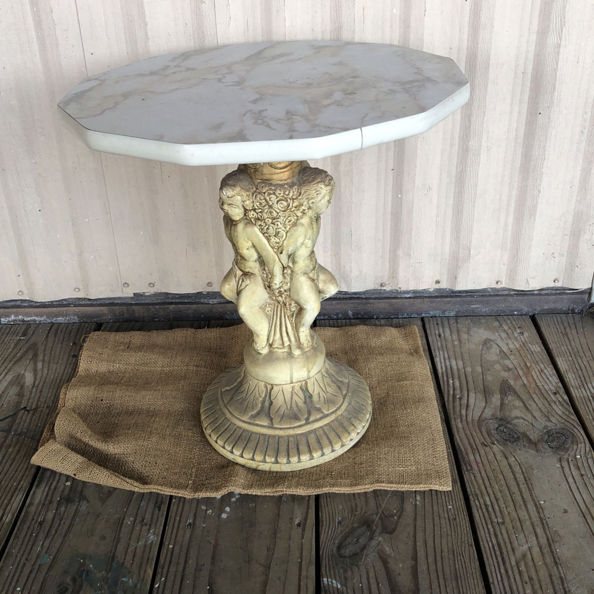 Vintage Dodecahedron Shaped Cherub Marble-like Table