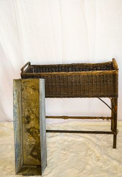 Antique Wicker Planter With Galvanized Planter From 1920's