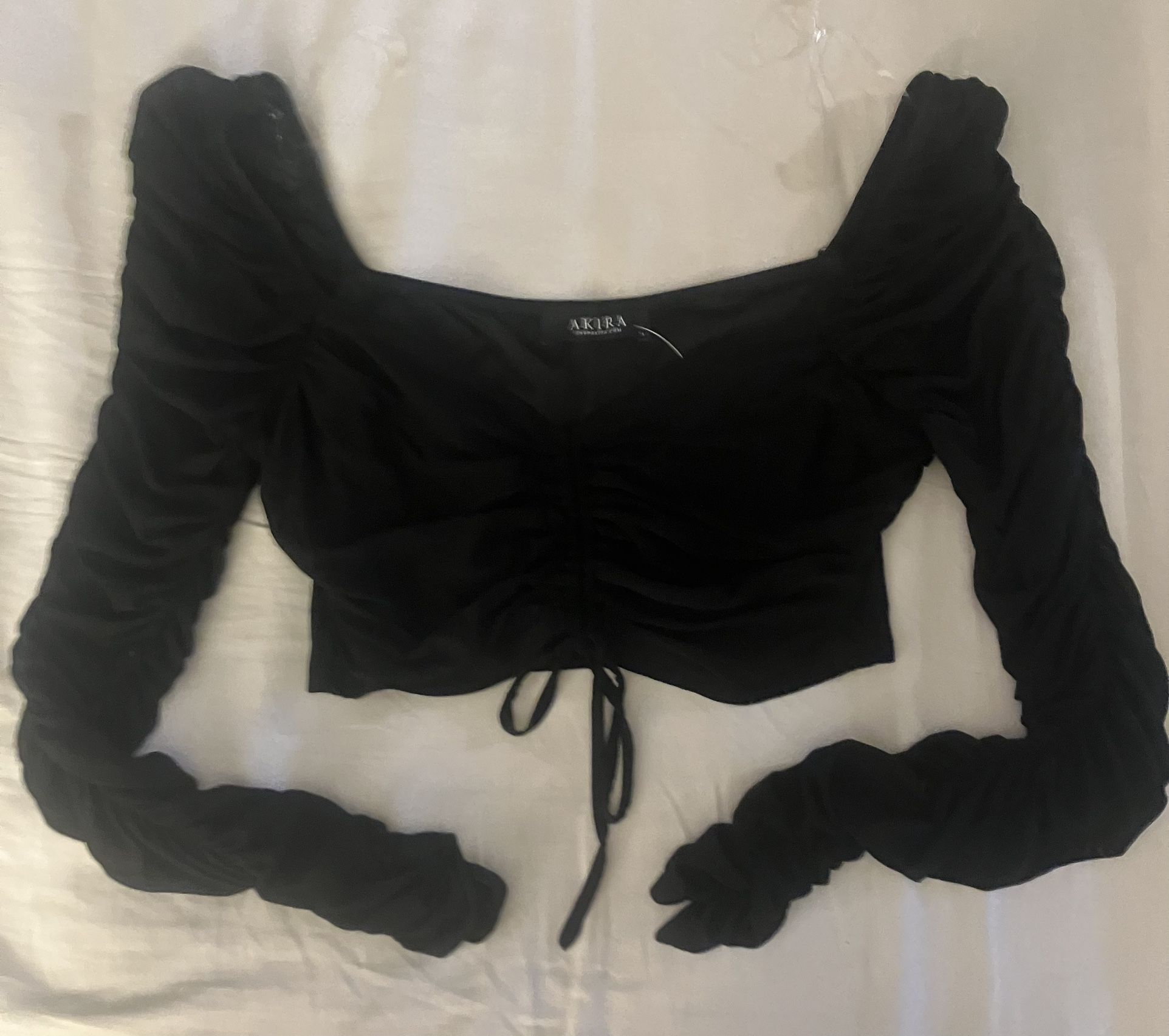 NWT Akira Mesh Long Sleeves Crop Top Runched Middle Off/on Shoulders Top