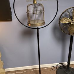 Vintage Brass And Metal Floor Base Bird Cage