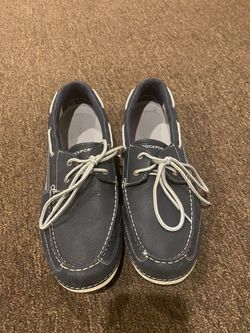 Rockport Navy Blue Leather Lace Up Moc Toe Driving Loafers Shoes Men's 13 M