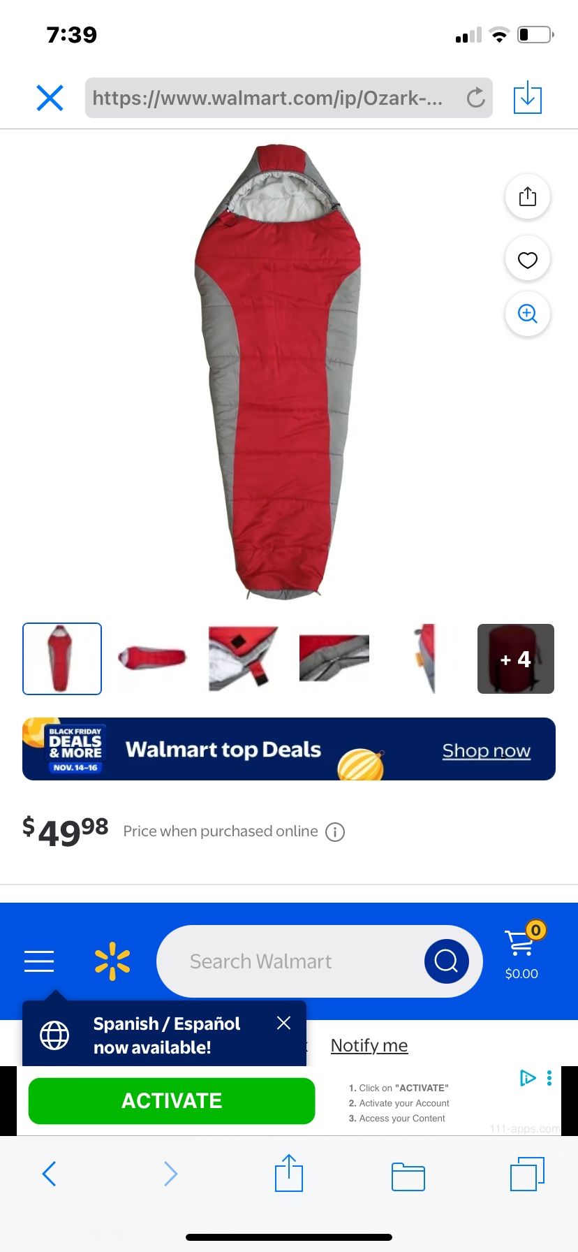 Sleeping Bag , Ozark Trail , New 