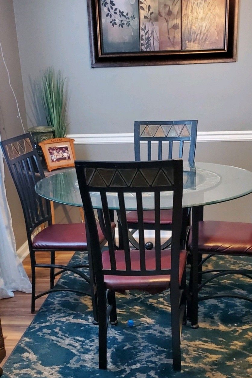 Table And Chairs, Glass Top $50
