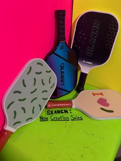 4 PACK Pickleball Pickle Ball Paddles OLANNY Blue Black White Pickle Print I Love Pickles Heart Design Racket Racquet Set Indoor Outdoor Sports Gear
