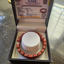 New In Box Gemologist Certified Faceted Natural Red Jasper Beaded Stretch Bracelet