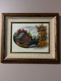 Vintage Framed Autumn Rustic House Painting