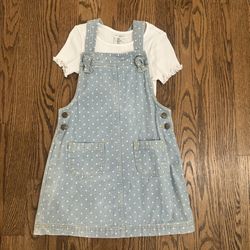 Size 5 Girls Max Studio 2-Piece Overall Denim Dress with Shirt