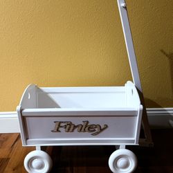 White Wooden Wedding Wagon (Etsy – GiftsChildhoodPL) – Flower Girl/Ring Bearer – $85