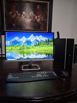 Hp desktop computer windows 10. good working condition.  AMD Athlon 824 processor.   Wifi adapter.  4 gb ram.  64 bit operating system.   dvd reader. 