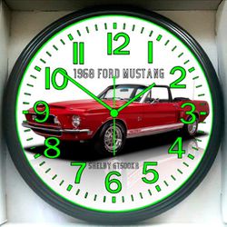 1968 Ford Mustang Shelby GT500 Garage Shop Glow In The Dark Wall Clock New!