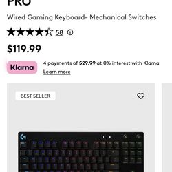 Logitech PRO SERIES PRO Wired Gaming Keyboard- Mechanical Switches