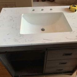 Bathroom Vanity With Marble Print Counter