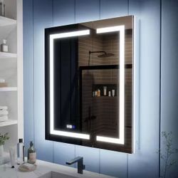 GlowX 30 in. W x 36 in. H Rectangular Recessed/Surface Mount Medicine Cabinet with Mirror, Backlit and Front Light