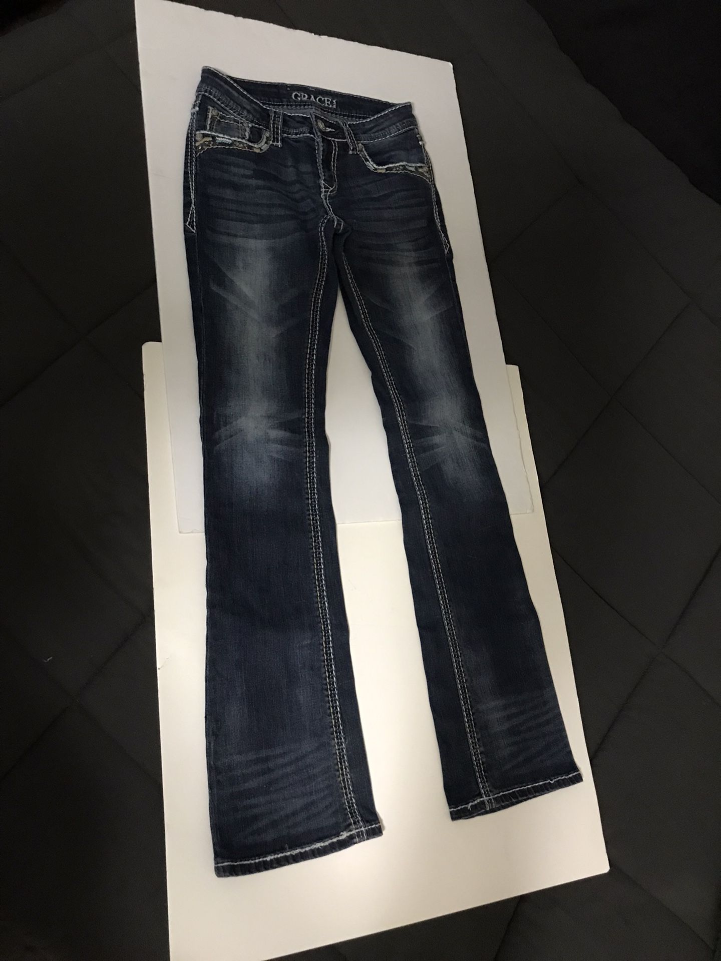 Grace in LA Women’s Size 25 Dark Wash Boot Cut Jeans W/ Embellished Flap Pockets