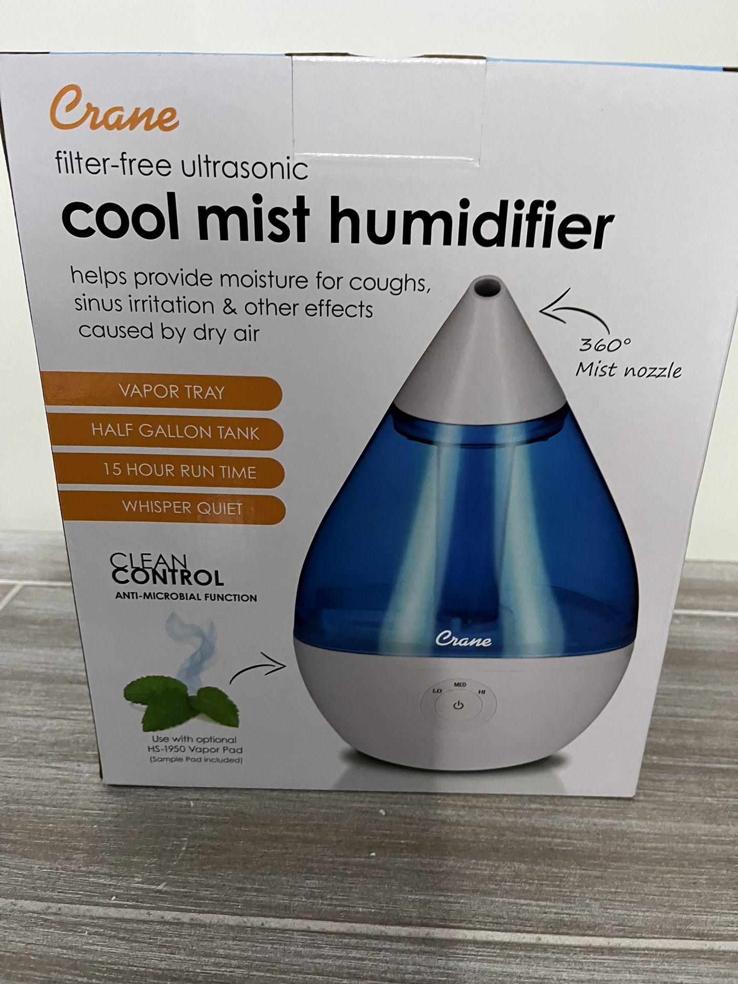 Crane Droplet Ultrasonic Cool Mist Humidifier 1/2 Gal 