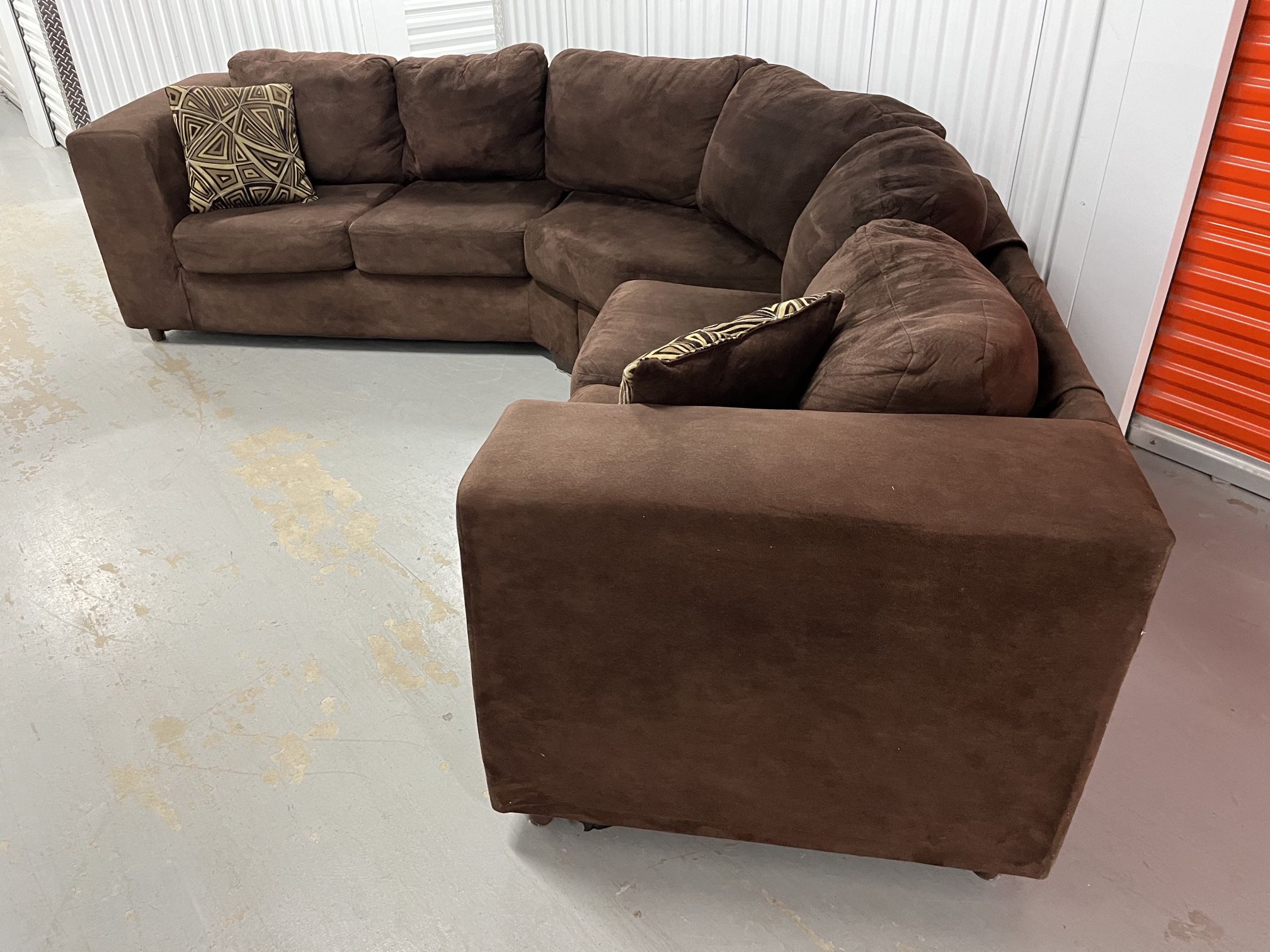 Two Piece Microsuede Sectional Sofa In Excellent Condition Made By Prime Designs