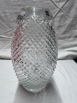 12" Crystal Vase - 2" opening Ovoid Crystal Diamond crosshatch vase