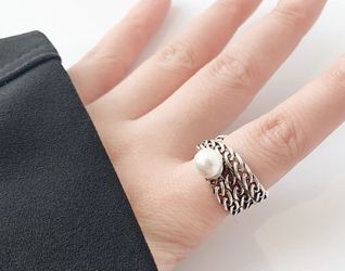 Pearl ring 925 stamped sterling silver