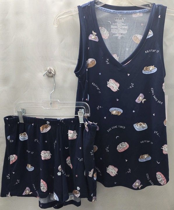 Joy Spun Women's XS 0-2 Pajama Set Tank Top With Shorts Dogs Blue