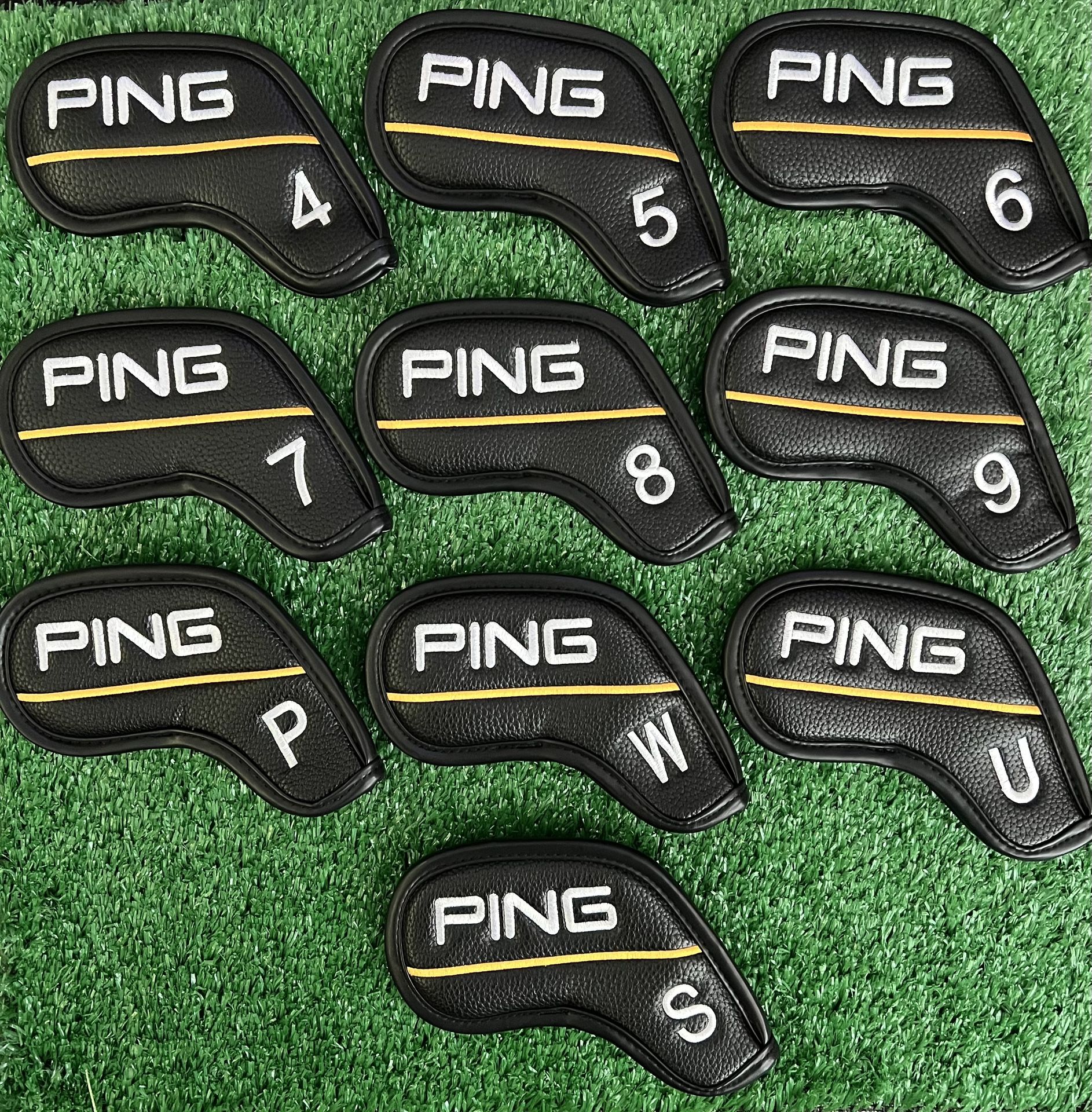 PING Golf Leather Iron Covers (4-9 P,W,U,S) - Black/White