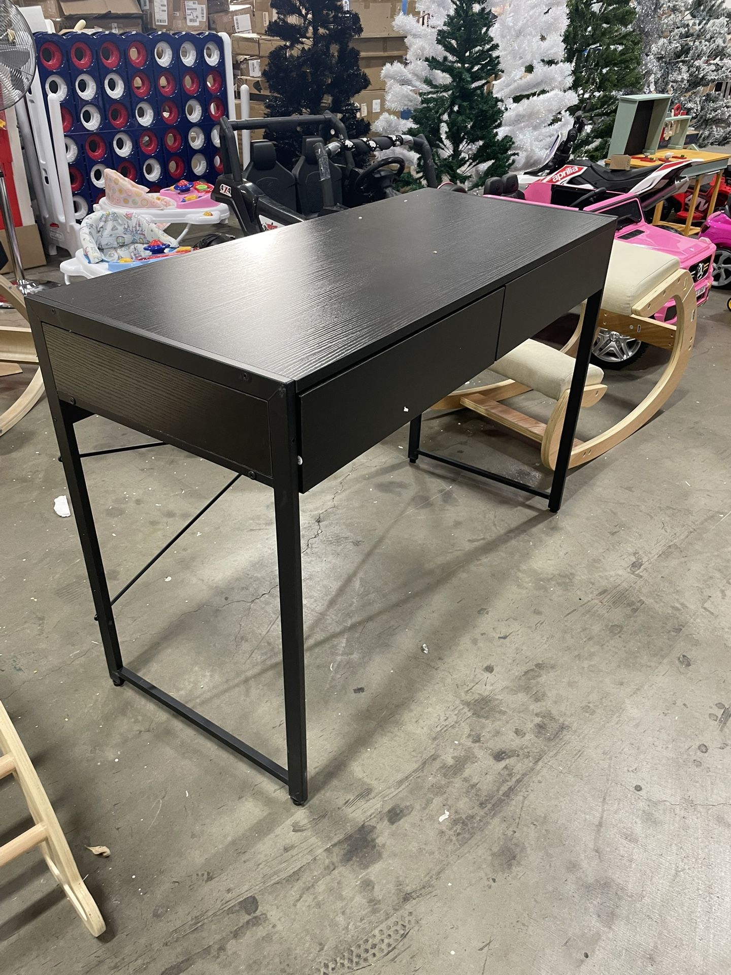 Assembled New Computer Desk with 2 Drawers, Simple Wooden Study Writing Desk with Steel Frame