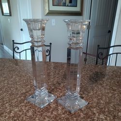 2 Tall Glass Candle Holders 