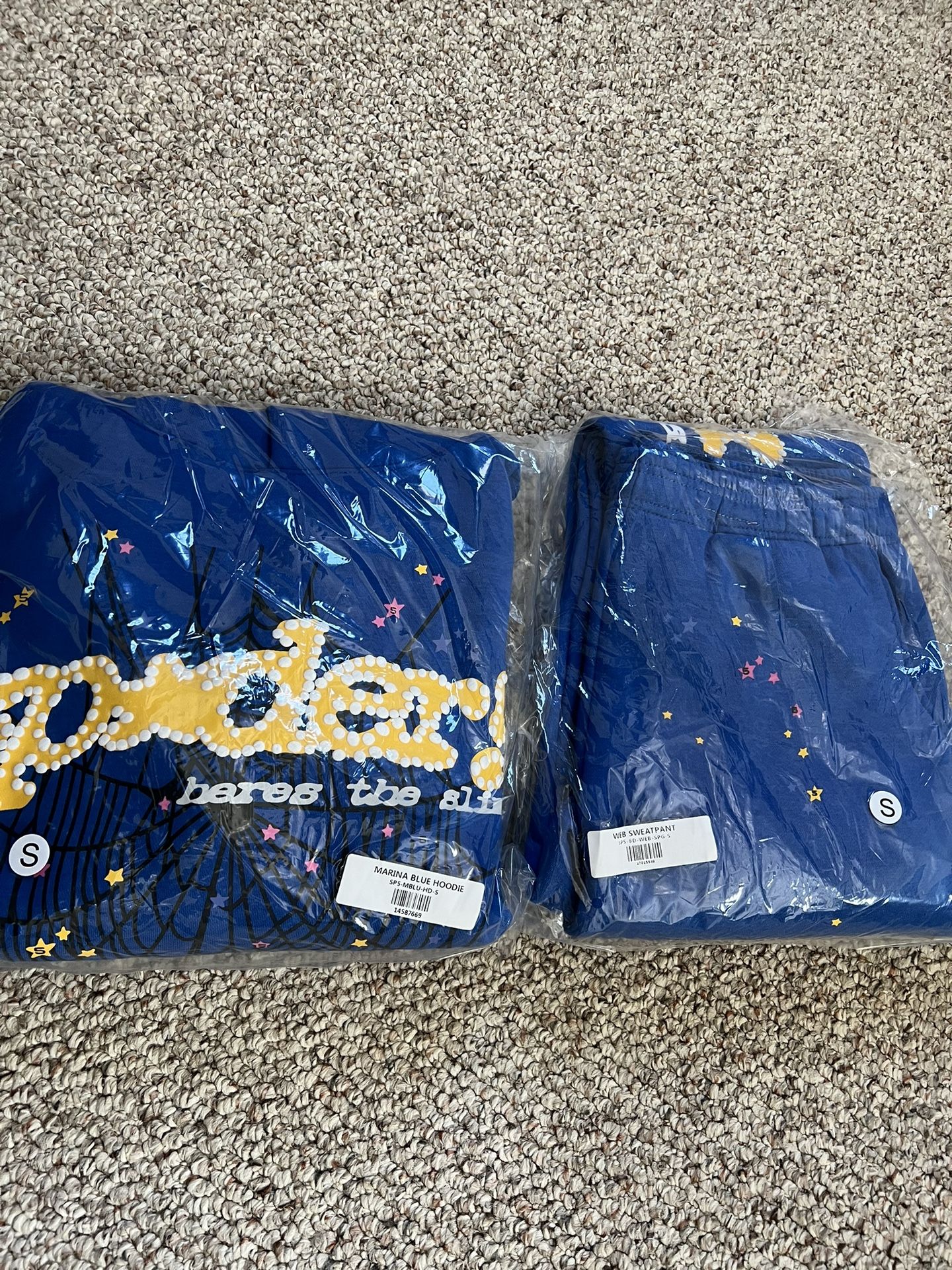 BRAND NEW Sp5der Tracksuit (Both Hoodie And Sweatpants) “Yellow And Blue”