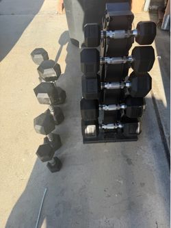 Very nice dumbbells 5-25lbs with weight rack. $300