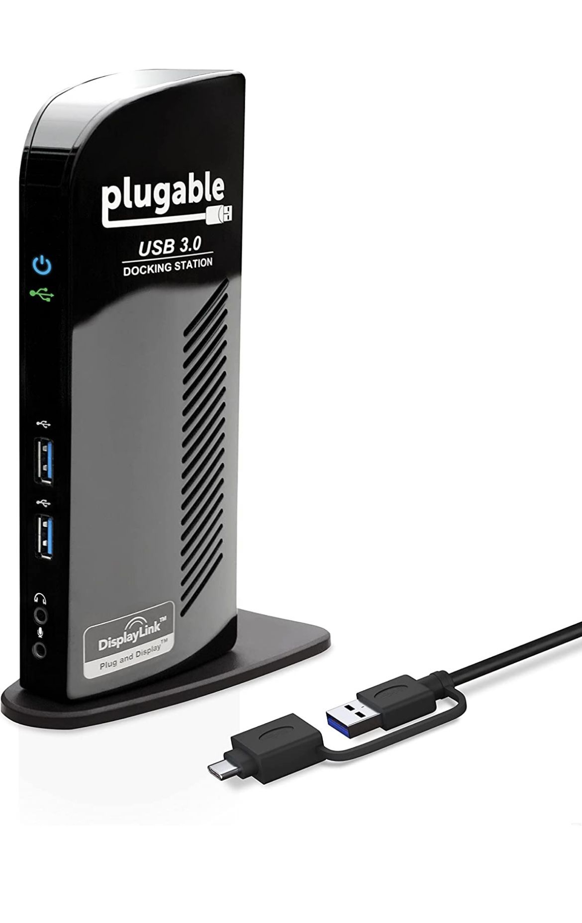Plugable USB 3.0 Universal Laptop Docking Station Dual Monitor for Windows and Mac, USB 3.0 or USB-C, (Dual Video: HDMI and HDMI/DVI/VGA, Gigabit Ethe