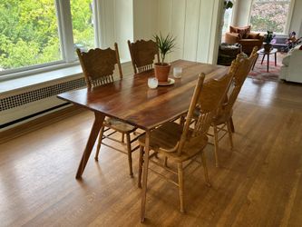 Solid oak pressed back dining chairs