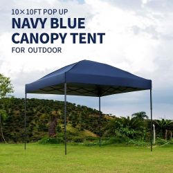 10x10 Pop Up Canopy , Waterproof Shade Canopy with Sand Bags Outdoor Canopy Tent for Camping Beach Parties Backyard (Navy Blue)
