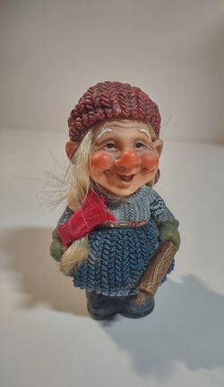 Original Nord Suvenir Blonde Girl Holding Rolling Pin Figurine Norway Gnome Troll