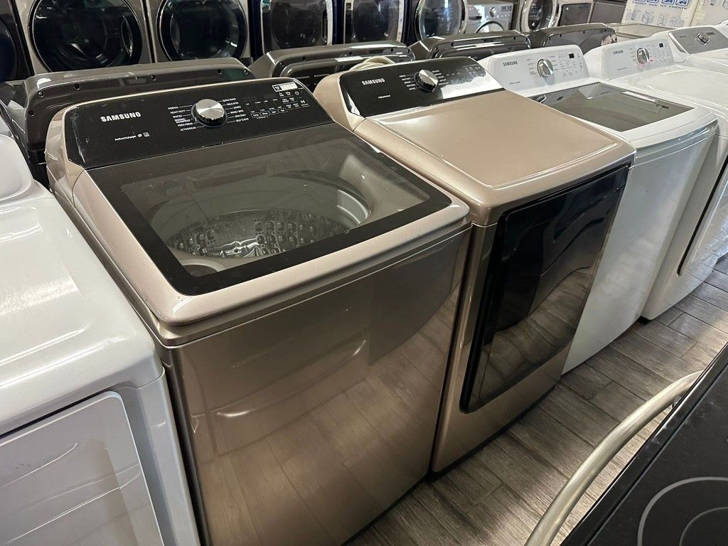 Samsung champagne washer and dryer set electric with warranty great condition