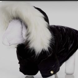 Henri Bendel Dog Puppy Jacket Centennial Stripe Faux Fur Hood 
