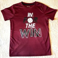 BCG Boys Small S (8) Athletic T-Shirt Maroon “In For The Win” Baseball Tee