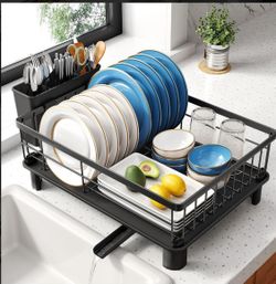 Black Metal Dish Drying Rack with Utensil Holder