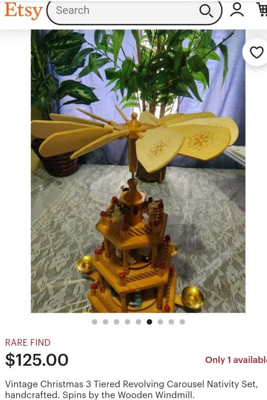German Christmas Pyramid - Spinning Nativity Table Top, 3-Tier Carousel with Candle Holders