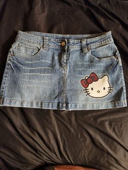 Vintage Y2K Bling Bling Hello Kitty Denim Micro Mini Skirt
