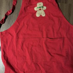 Red Apron With Gingerbread Man Appliqué 