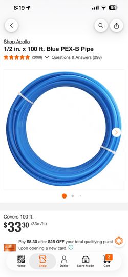 1/2 inch Apollo Pex-B pipe 100 foot