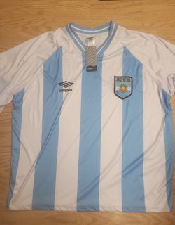 Brand New Men's Umbro Argentina Soccer Futbol Jersey Shirt Striped Embroidered