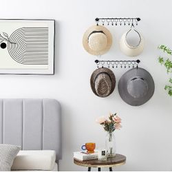 Hat Rack for Baseball Cap Hat Storage with 20 Hooks - Modern Metal Hat Organizer Wall Mounted Caps Hanger Set of 2 for Closet Door Bedroom Entryway La